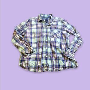 American Eagle The Boyfriend Button Down Purple Blue Plaid Cotton Shirt Size L
